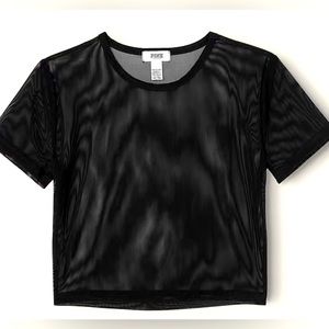 Mesh-Short Sleeve Crop Top